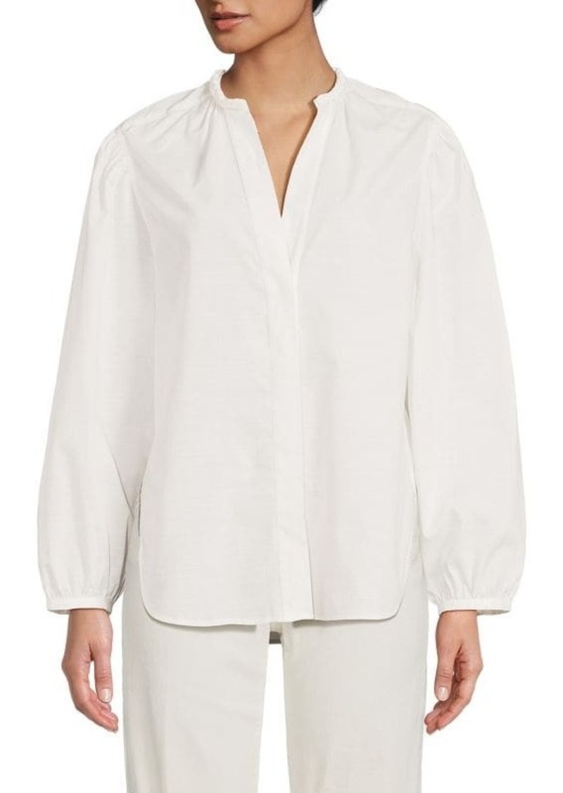 Vince Solid Band Trim Button Down Blouse