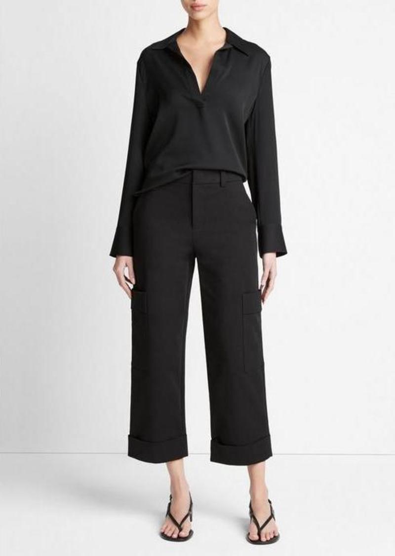 Vince Stretch-Silk Long-Sleeve Polo Blouse