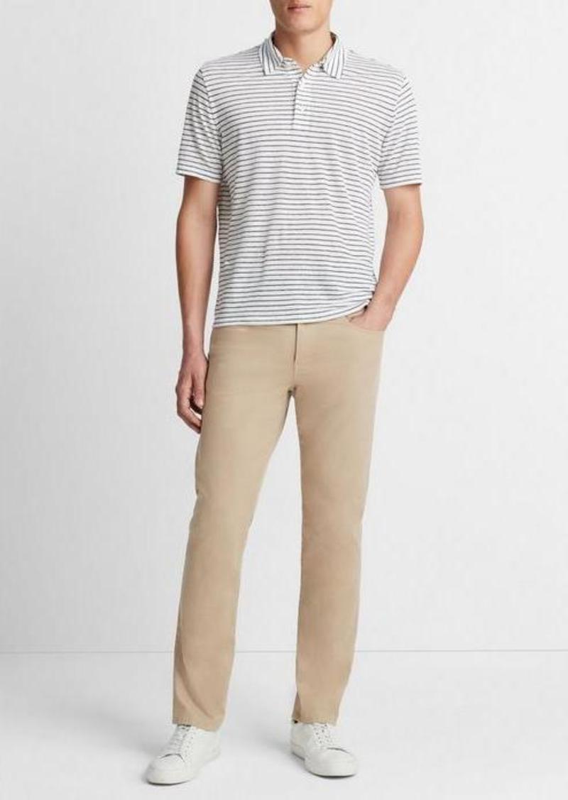 Vince Striped Linen Short-Sleeve Polo Shirt