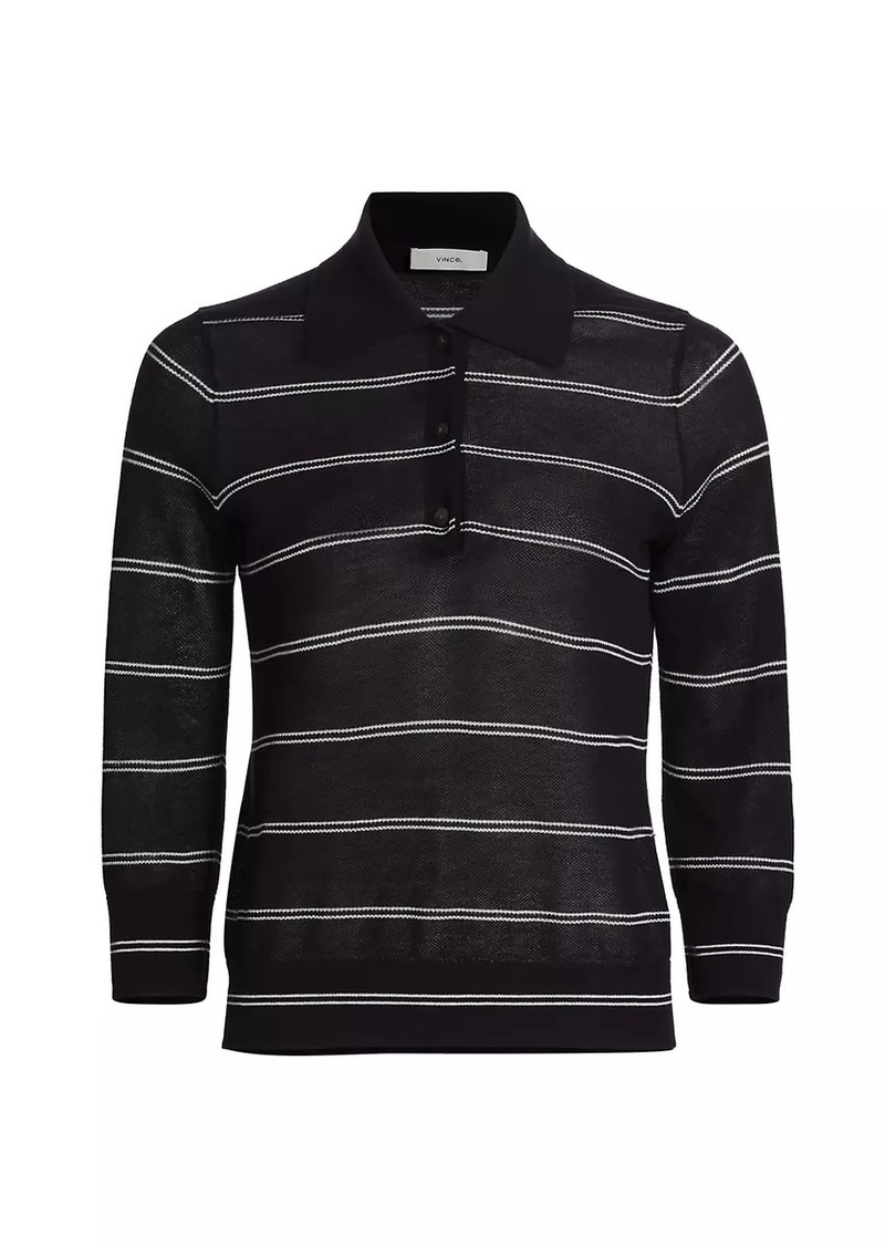 Vince Striped Pique Cotton Polo Tee