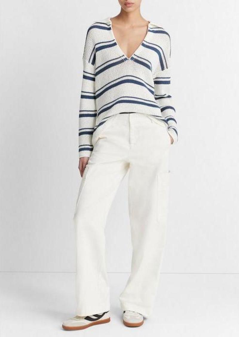 Vince Striped Rack-Ribbed Cotton Pullover