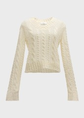 Vince Textured Wool-Blend Cable-Knit V-Neck Sweater