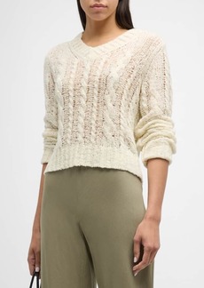 Vince Textured Wool-Blend Cable-Knit V-Neck Sweater