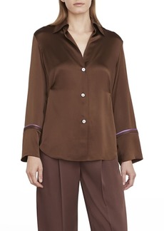 Vince Tipping Shaped Long-Sleeve Satin Blouse