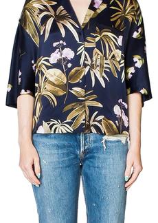 Vince Tropical Garden Silk Pj Shirt In Marine