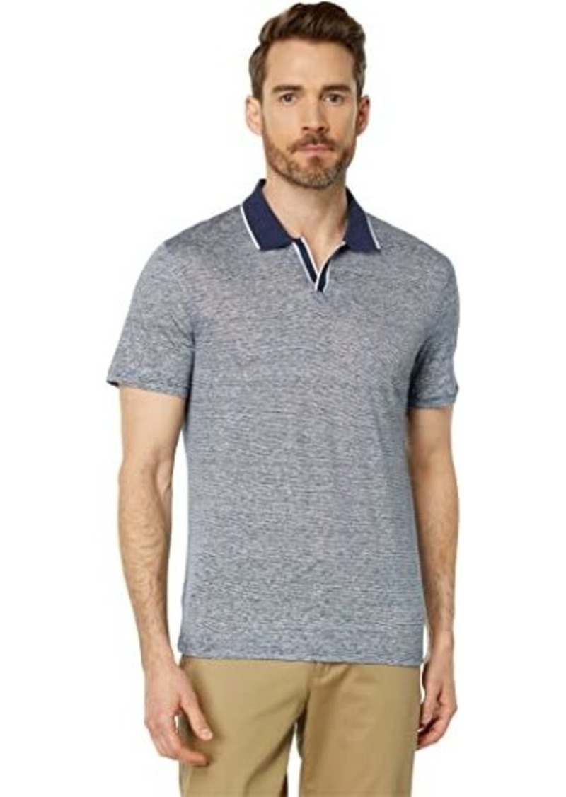 Vince Two-Tone Linen Johnny Collar Short Sleeve