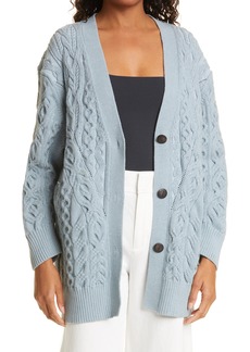 Vince Aran Cotton Blend Cable Cardigan in Light Sea Stone at Nordstrom