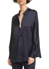 Vince Band Collar Silk Blouse