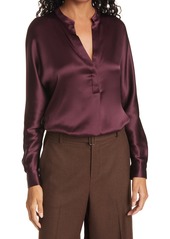 Vince Band Collar Silk Blouse in Black Plum at Nordstrom