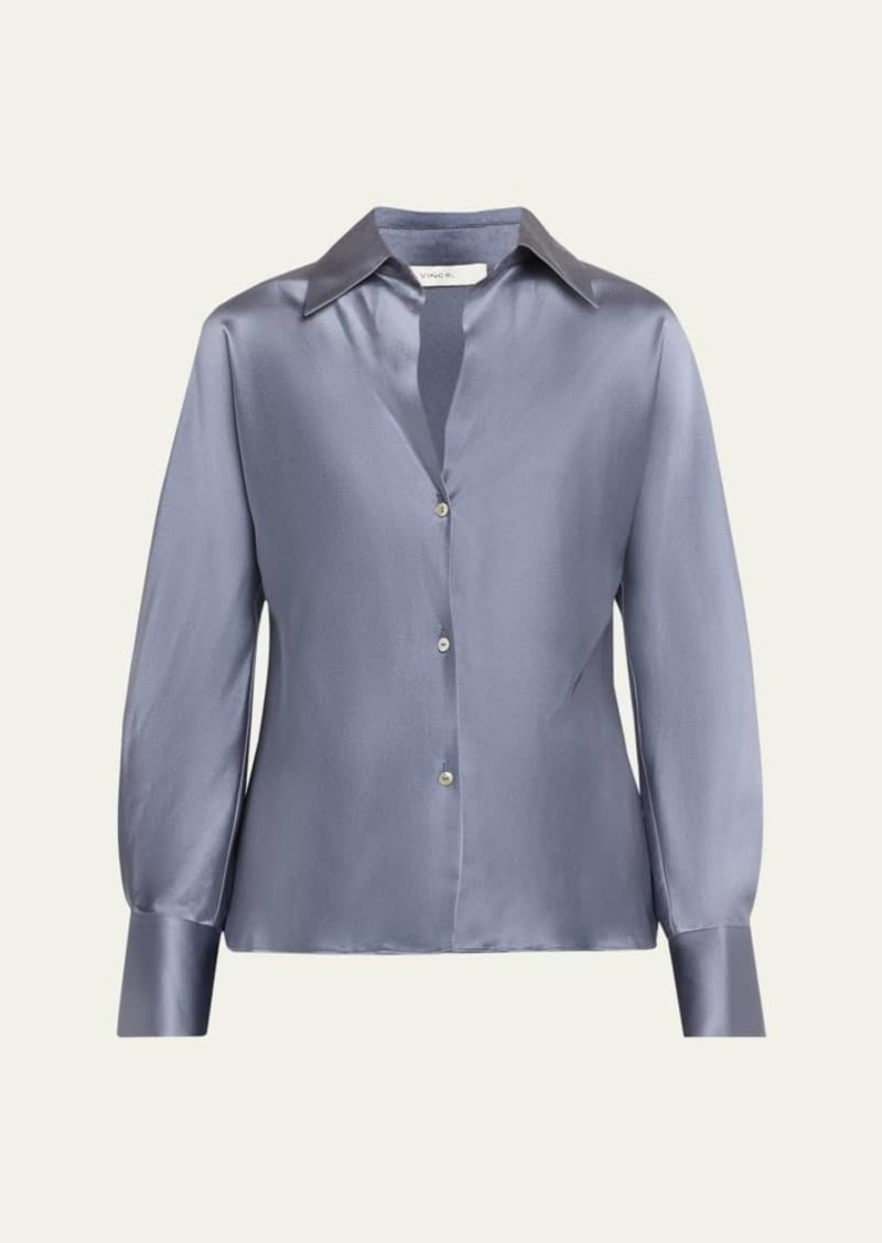 Vince Bias Silk Long-Sleeve Blouse