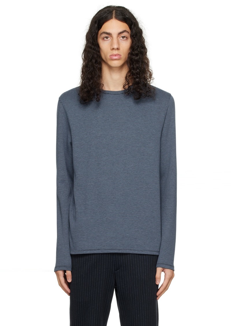 Vince Blue Double Face Striped Long Sleeve T-Shirt