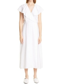 Vince Braid Trim Flutter Sleeve Wrap Front Dress in Optic White at Nordstrom