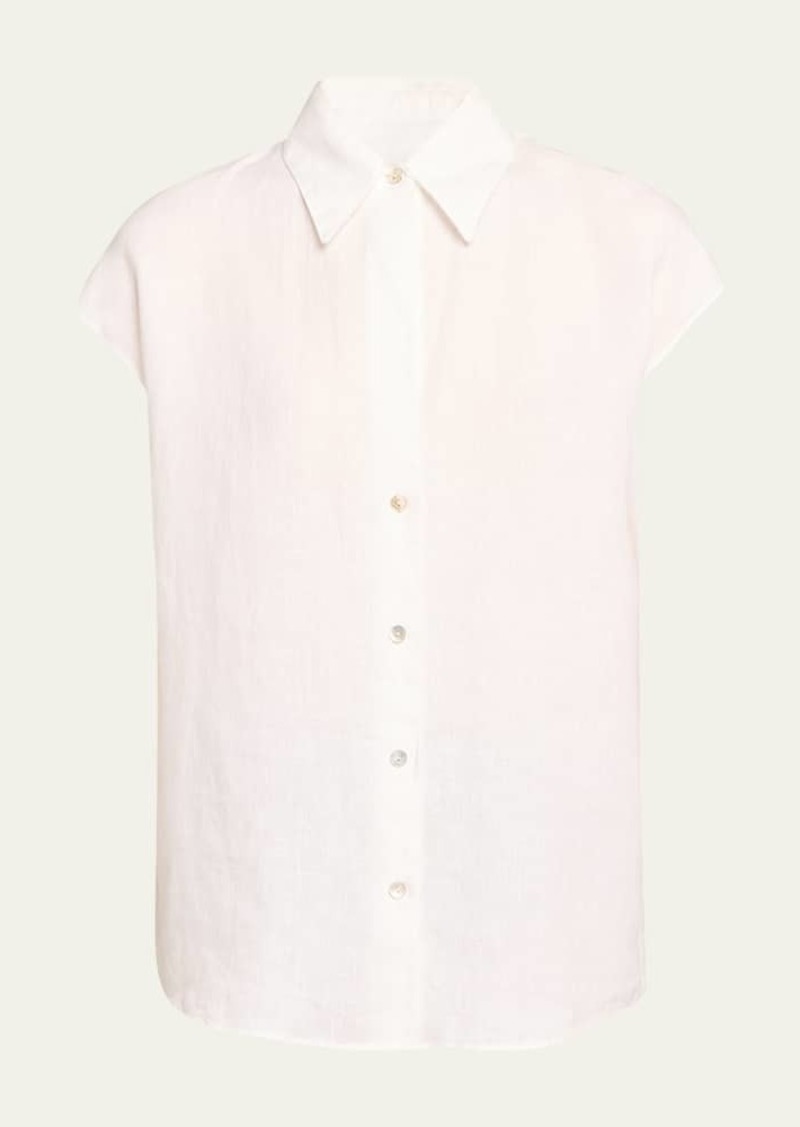 Vince Cap-Sleeve Linen Button-Front Blouse