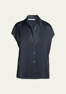 Vince Cap-Sleeve Ruched-Back Silk Blouse