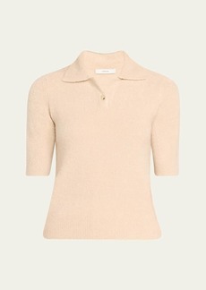 Vince Cashmere Blend Bouclé Short-Sleeve Polo Sweater