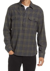 Vince Coastline Windowpane Cotton Button-Up Shirt in Heather Charcoal at Nordstrom