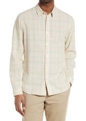 Vince Crosshatch Plaid Linen & Cotton Button-Up Shirt in Bone at Nordstrom