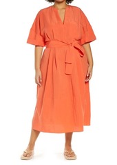 Vince Cuff Sleeve Belted Midi Dress in Burnt Orchid at Nordstrom