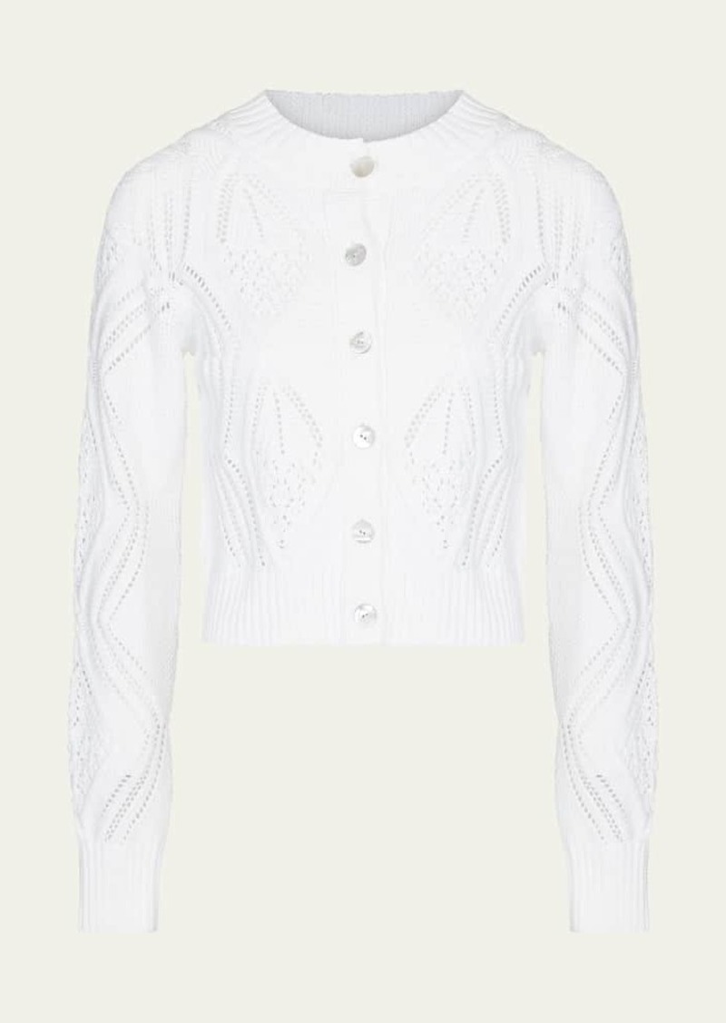 Vince Diamond Cable-Knit Short Cotton Cardigan