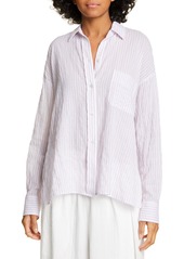 Vince Double Bar Stripe Button-Up Stretch Cotton Blouse in Orchid Musk at Nordstrom