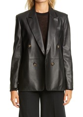 Vince Double Breasted Leather Blazer in Black at Nordstrom