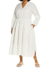 Vince Double V-Neck Long Sleeve Cotton Dress in Optic White at Nordstrom