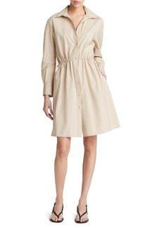 Vince Drawcord Ruched Long Sleeve Cotton Shirtdress