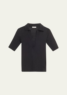 Vince Elbow-Sleeve Silk Rib Polo Shirt