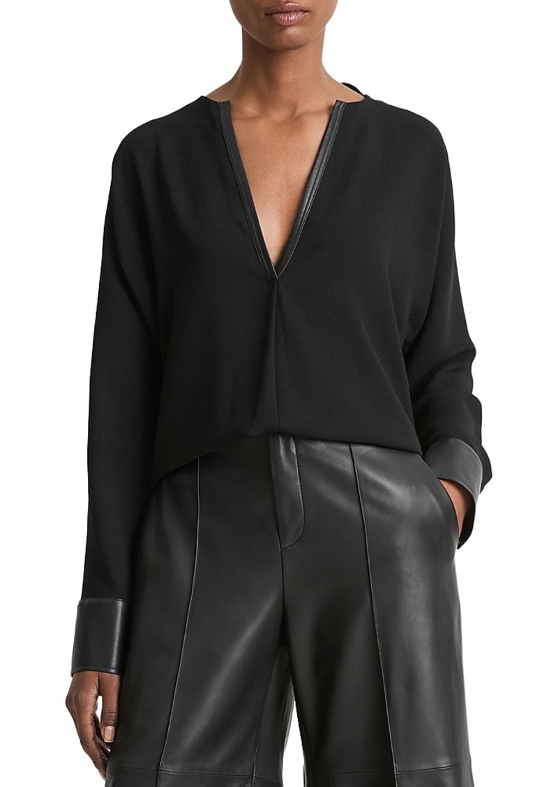 Vince Faux Leather Trim Blouse