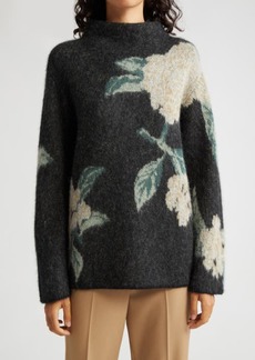 Vince Floral Print Brushed Funnel Neck Sweater