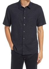 Vince Galaxy Print Classic Fit Short Sleeve Linen Blend Button-Up Shirt in Coastal at Nordstrom
