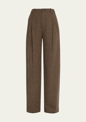 Vince Houndstooth Pleated-Front Straight-Leg Pants