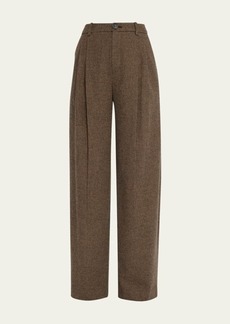 Vince Houndstooth Pleated-Front Straight-Leg Pants