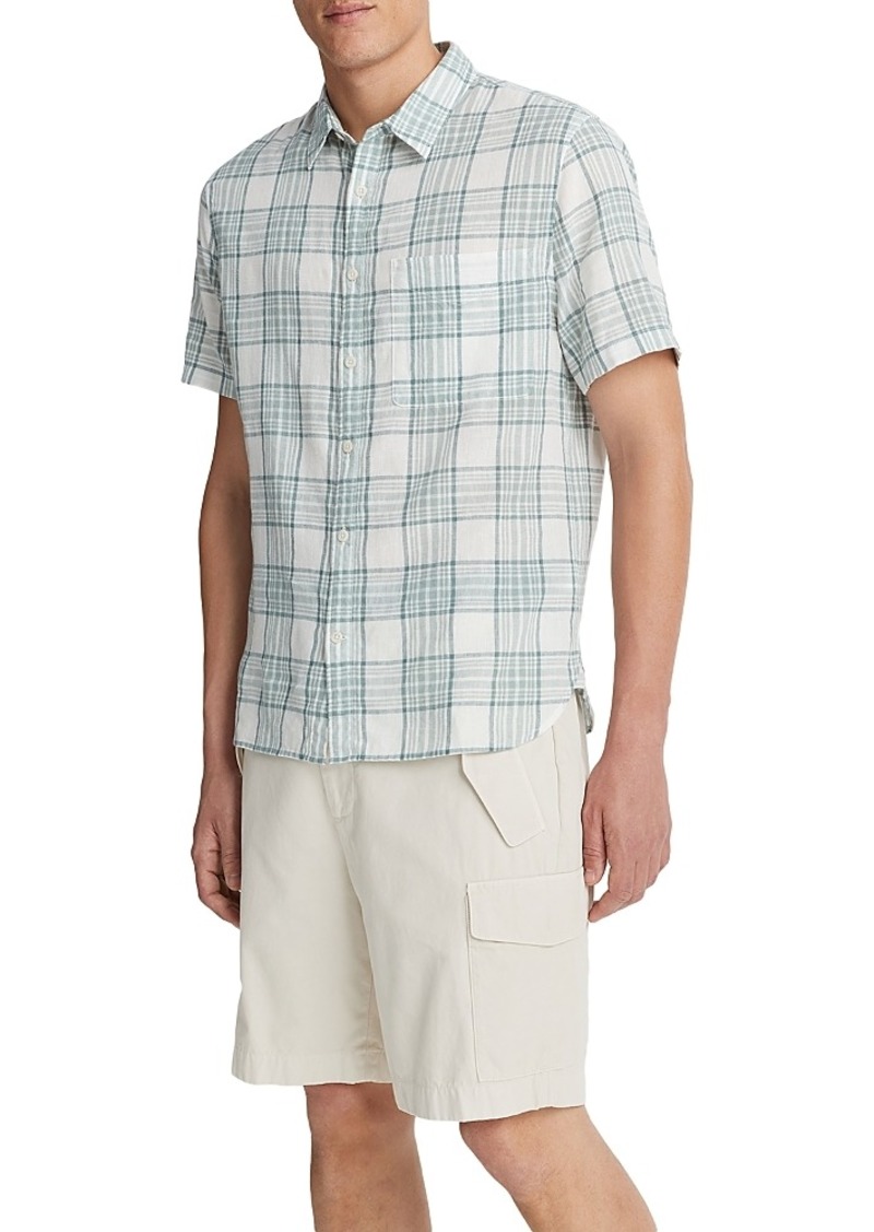 Vince Kino Linen & Cotton Plaid Regular Fit Button Down Shirt