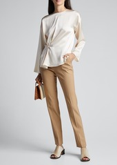 Vince Knot Front Long-Sleeve Silk Blouse