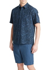 Vince Knotted Leaves Regular Fit Short Sleeve Button Down Shirt