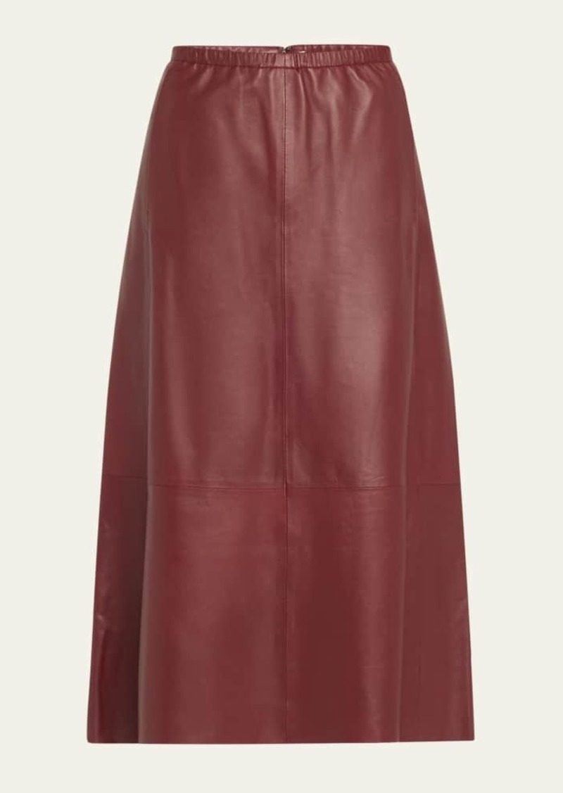 Vince Lambskin Leather Gathered Midi Skirt