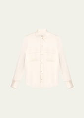 Vince Long-Sleeve Silk Pullover Polo Top