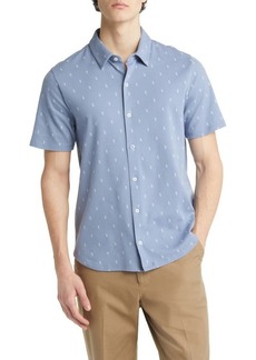 Vince Micro Dot Short Sleeve Cotton Knit Button-Up Shirt