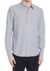 Vince Microplaid Cotton & Linen Button-Up Shirt in Mystic Blue at Nordstrom