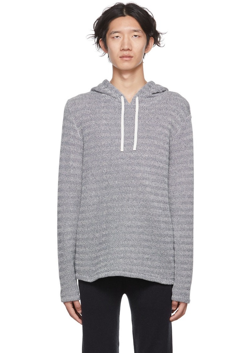 Vince Off-White & Navy Loose Knit Hoodie