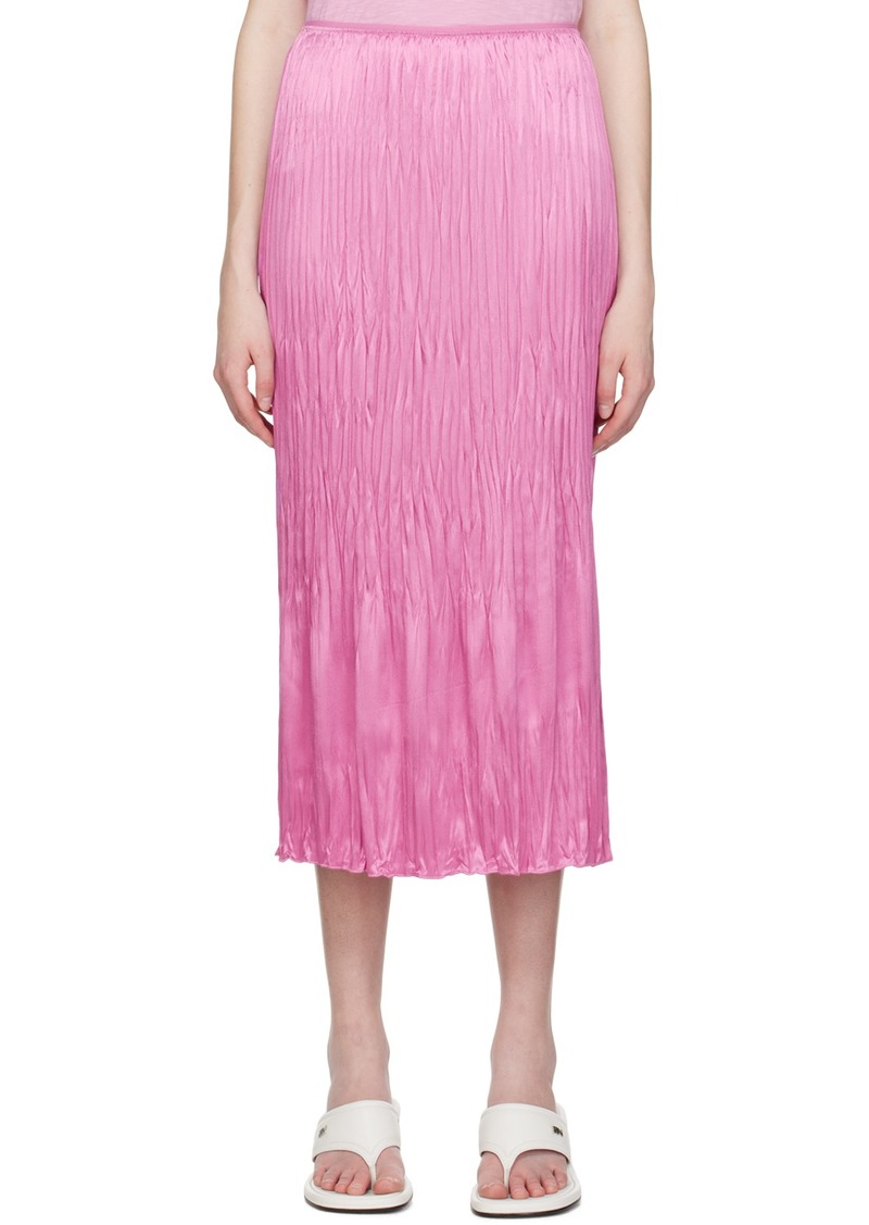 Vince Pink Crinkled Column Midi Skirt