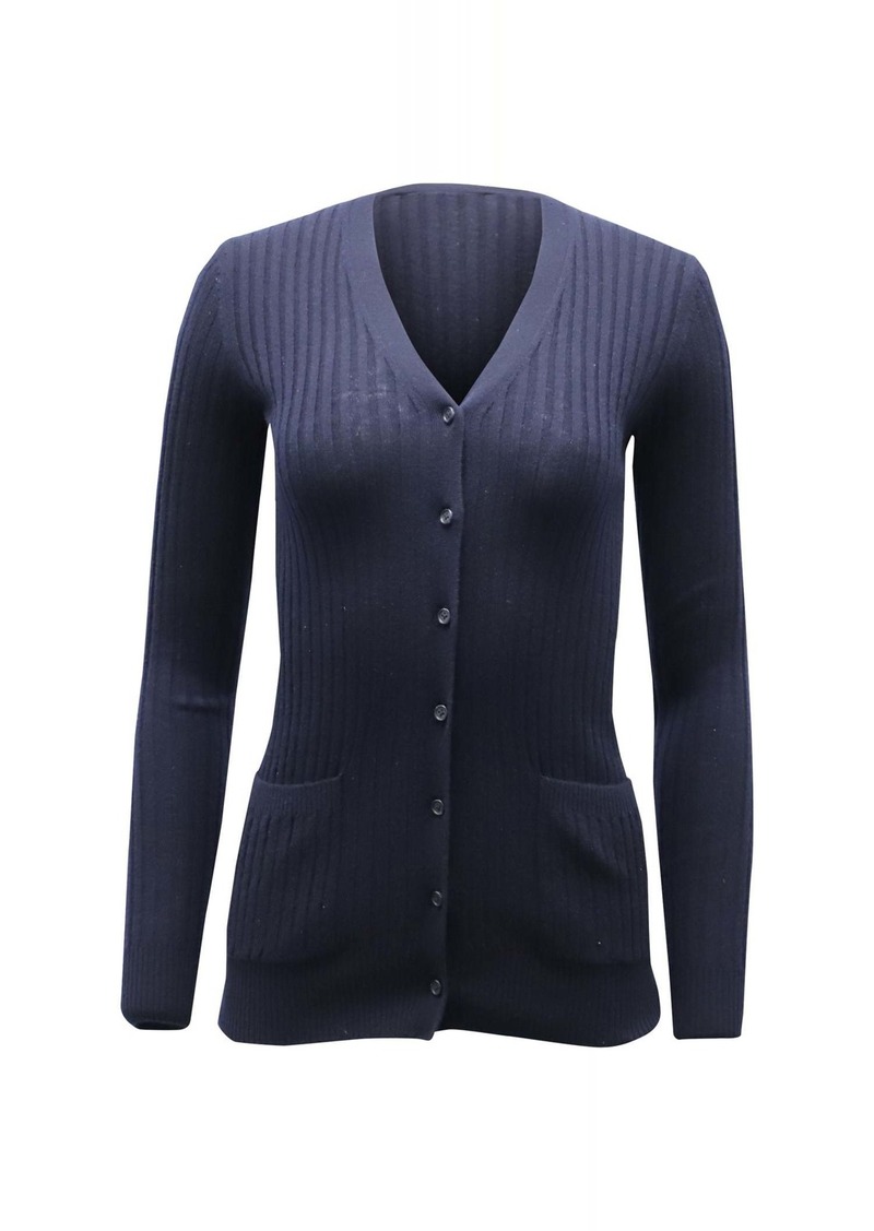 Vince Rib Skinny Cardigan in Navy Blue Cashmere