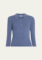 Vince Ribbed  3/4-Sleeve Polo Shirt