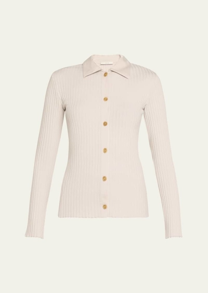 Vince Ribbed Long-Sleeve Button-Front Polo Shirt