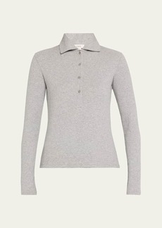 Vince Ribbed Long-Sleeve Polo Top