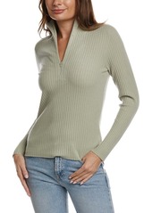 Vince Ribbed Mock Neck Wool & Cashmere-Blend 1/2-Zip Sweater