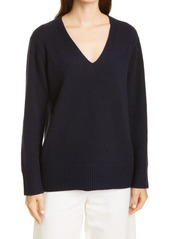 Vince Ribbed V-Neck Cashmere Tunic Sweater in Coastal Blue at Nordstrom