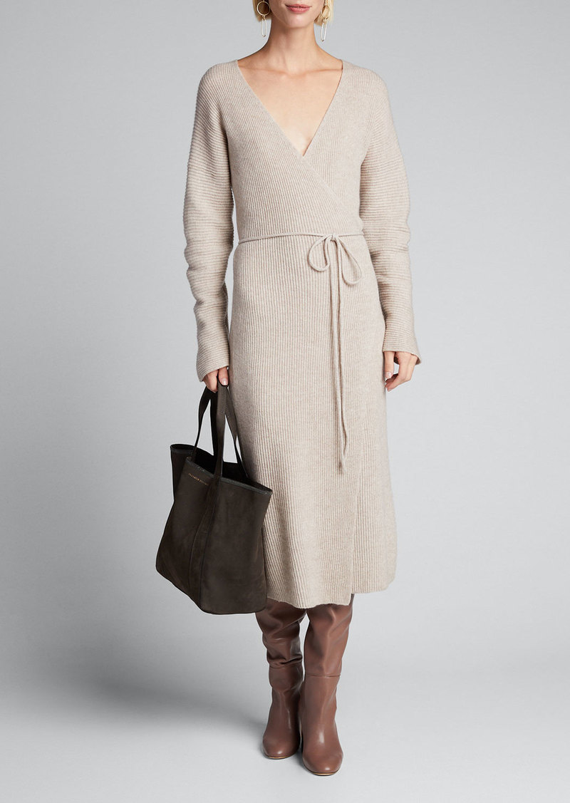 Vince Ribbed Wool/Cashmere Midi Wrap Dress
