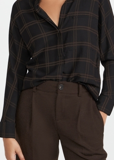 Vince Shadow Plaid Band Collar Pullover